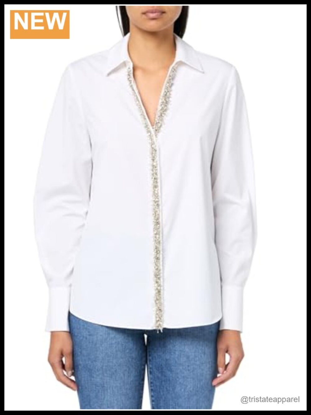 Cotton Blend Embroidered Button Down Shirt Long Sleeve Collared Neck Relaxed